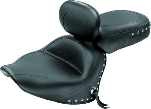 Yamaha V-Star 1300 Tourer Two-Piece Motorcycle Seat - Mustang Motorcycle - 2PC Seat with Driver Backrest Studs - Black - `07-`14